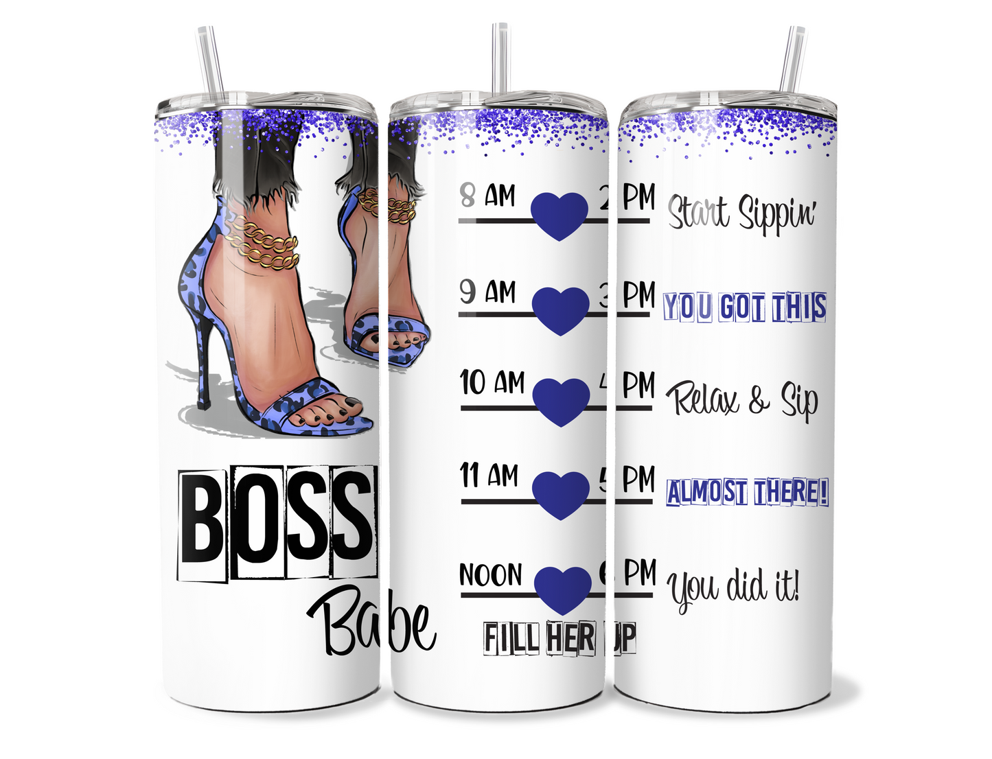 Boss Water Count 20oz Skinny Tumbler with Inspirational Bible Quotes and Reusable Straw"