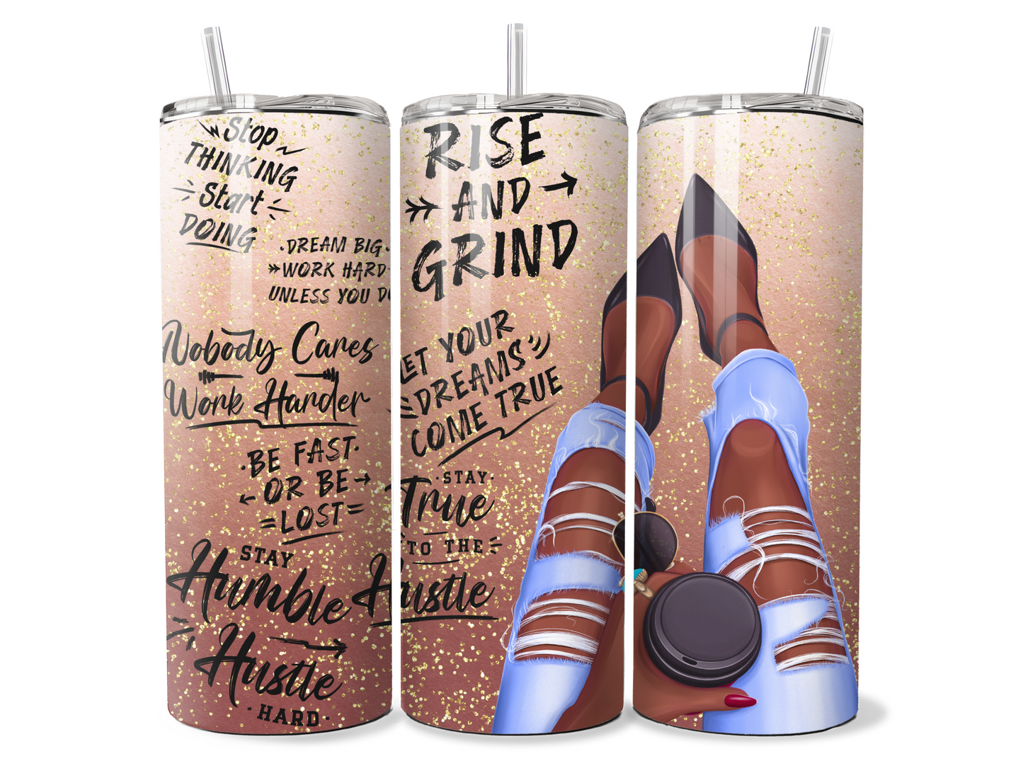 Rise and Grind 20oz Skinny Tumbler with Inspirational Bible Quotes and Reusable Straw"