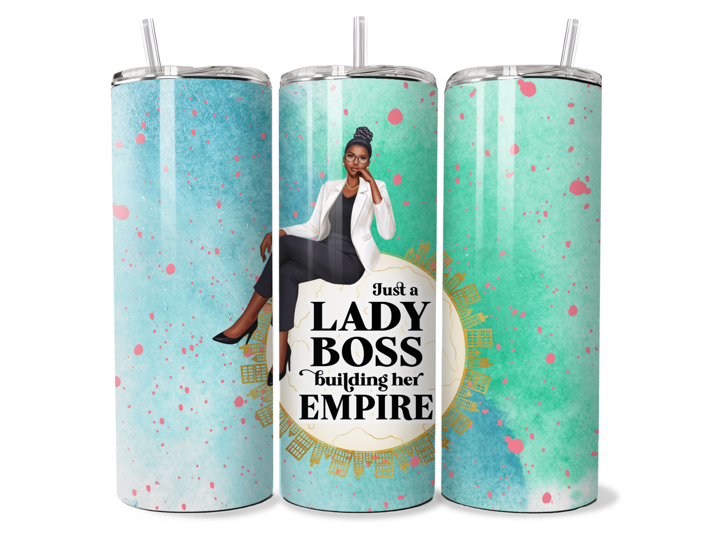 Just a Lady Boss 20oz Skinny Tumbler with Inspirational Bible Quotes and Reusable Straw"