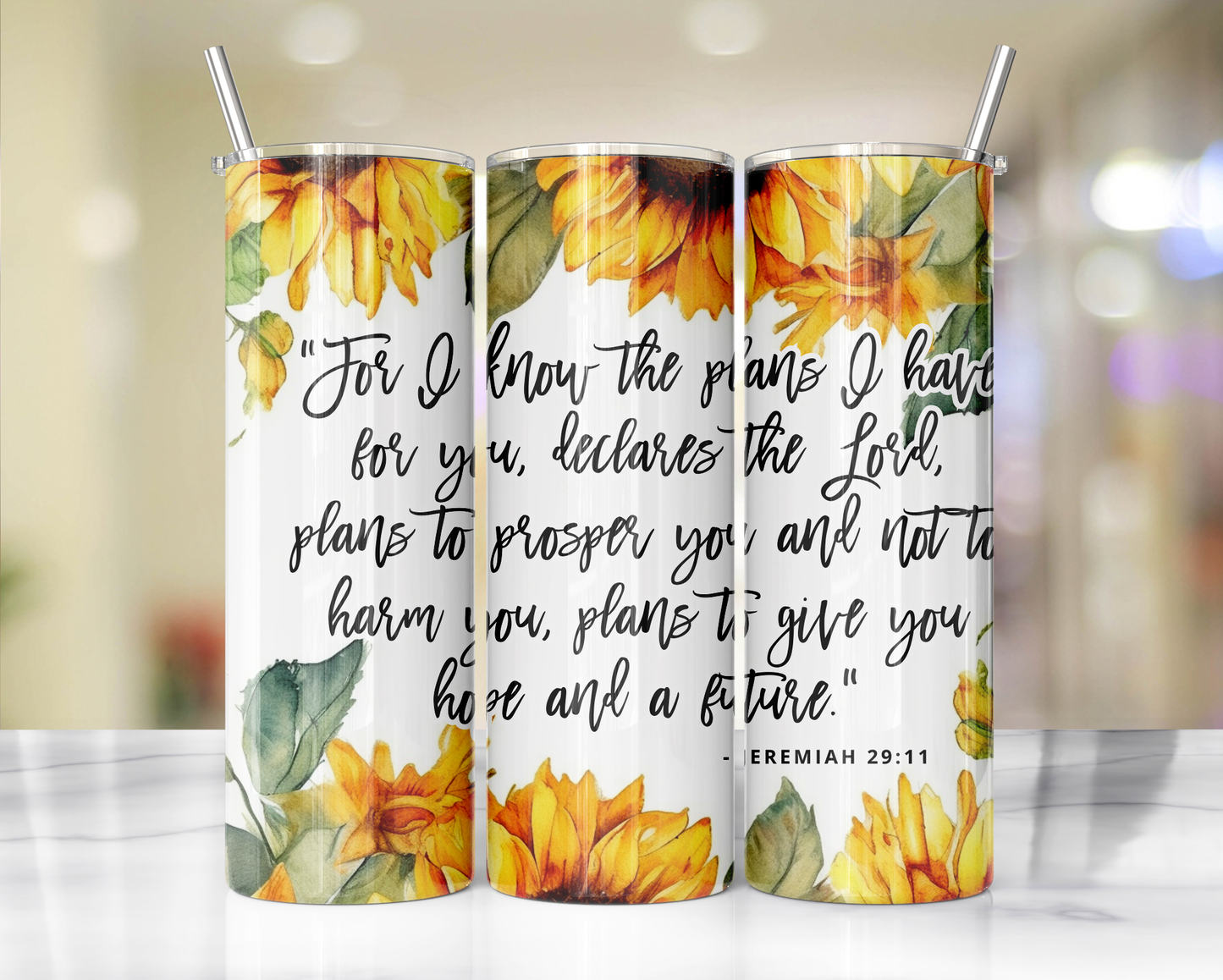 "Faithful Sips: 20oz Skinny Tumbler with Inspirational Bible Quotes and Reusable Straw"