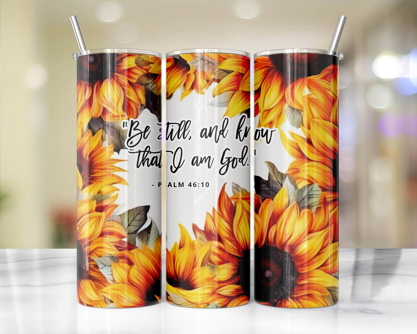 "Faithful Sips: 20oz Skinny Tumbler with Inspirational Bible Quotes and Reusable Straw"