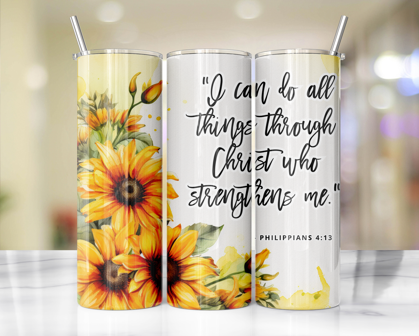 "Faithful Sips: 20oz Skinny Tumbler with Inspirational Bible Quotes and Reusable Straw"