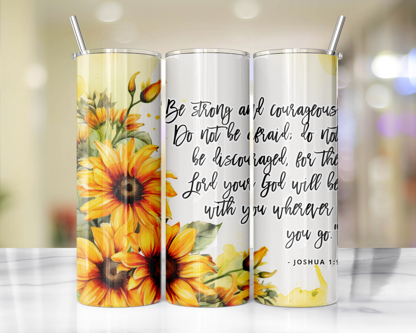 "Faithful Sips: 20oz Skinny Tumbler with Inspirational Bible Quotes and Reusable Straw"