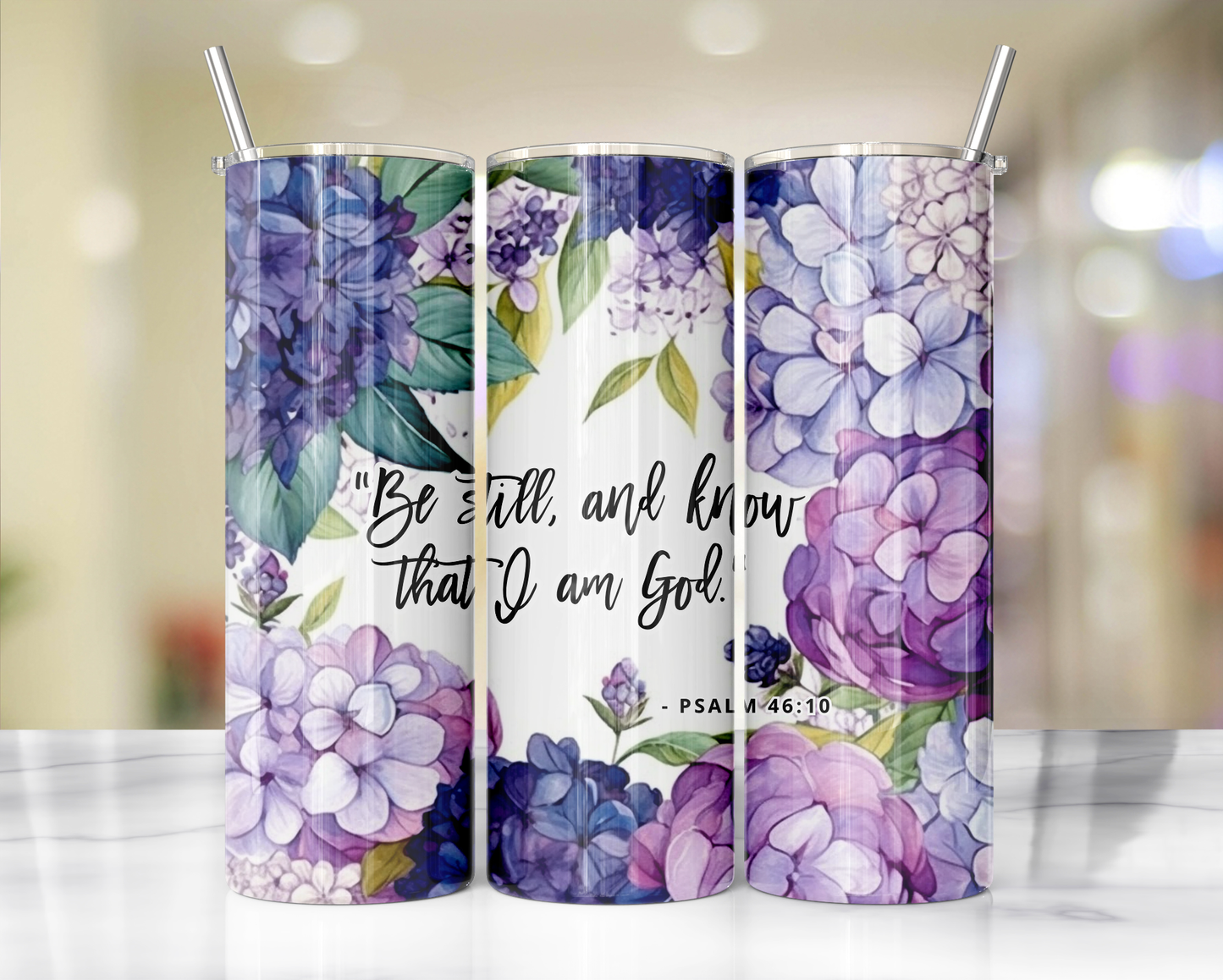 "Faithful Sips: 20oz Skinny Tumbler with Inspirational Bible Quotes and Reusable Straw"