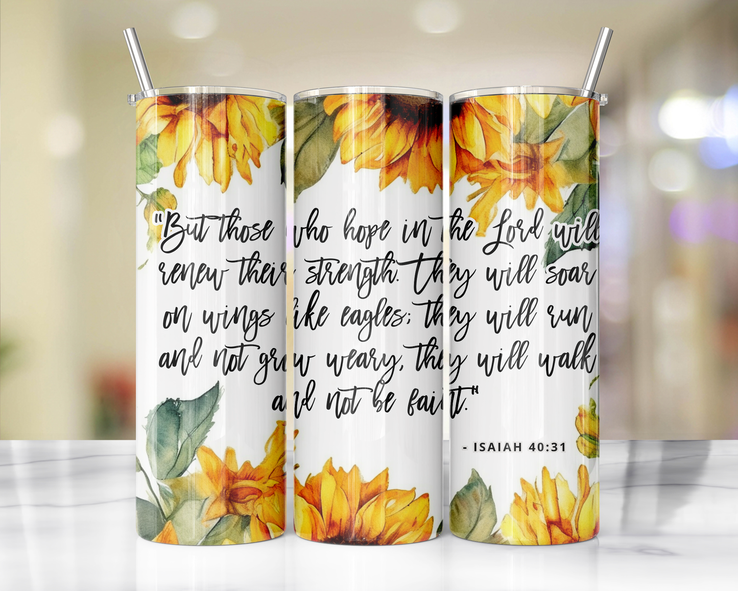 "Faithful Sips: 20oz Skinny Tumbler with Inspirational Bible Quotes and Reusable Straw"