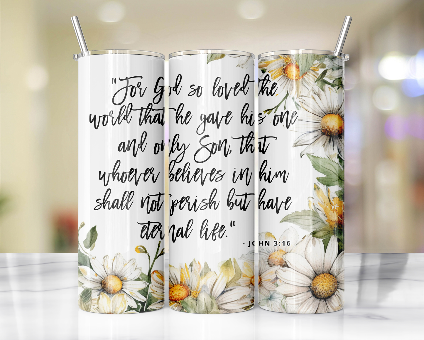 "Faithful Sips: 20oz Skinny Tumbler with Inspirational Bible Quotes and Reusable Straw"