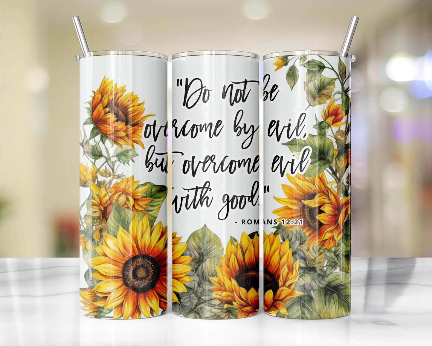 "Faithful Sips: 20oz Skinny Tumbler with Inspirational Bible Quotes and Reusable Straw"