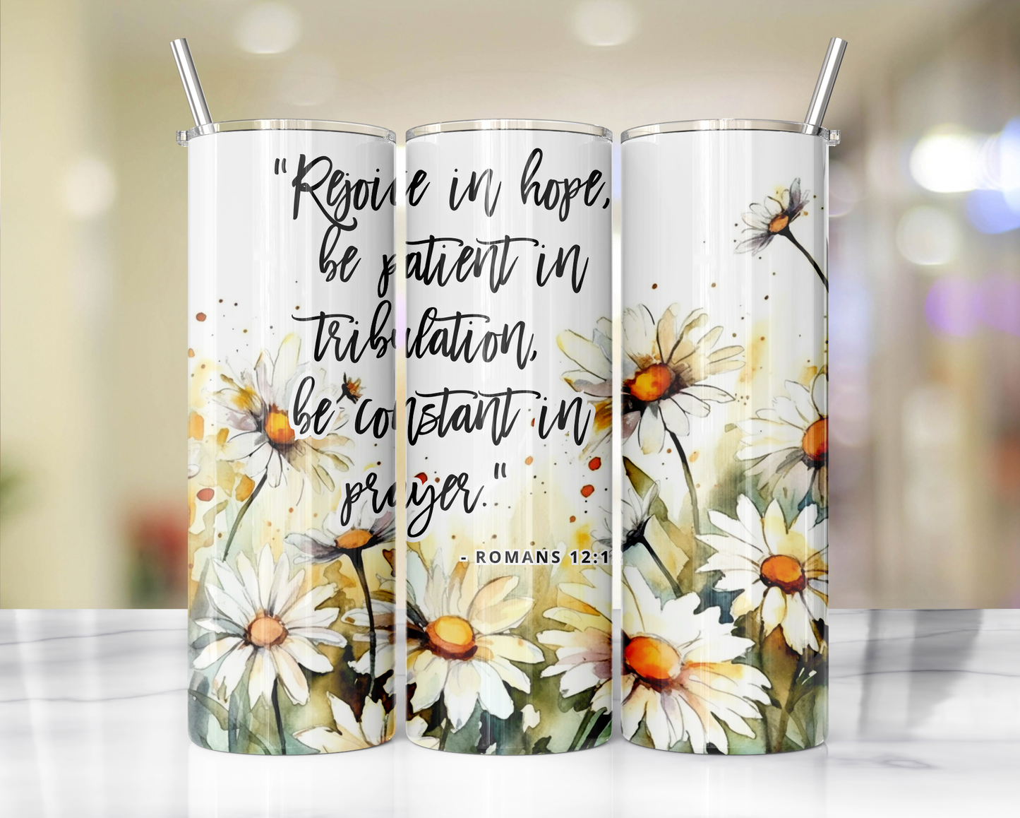 "Faithful Sips: 20oz Skinny Tumbler with Inspirational Bible Quotes and Reusable Straw"