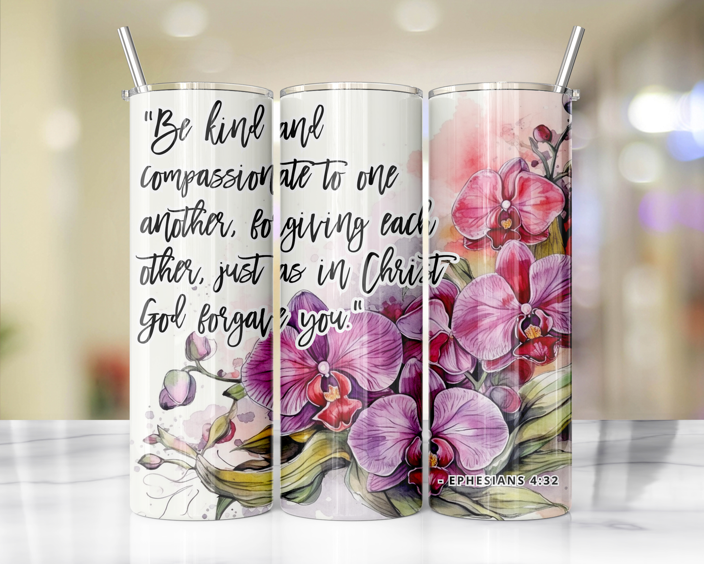 "Faithful Sips: 20oz Skinny Tumbler with Inspirational Bible Quotes and Reusable Straw"