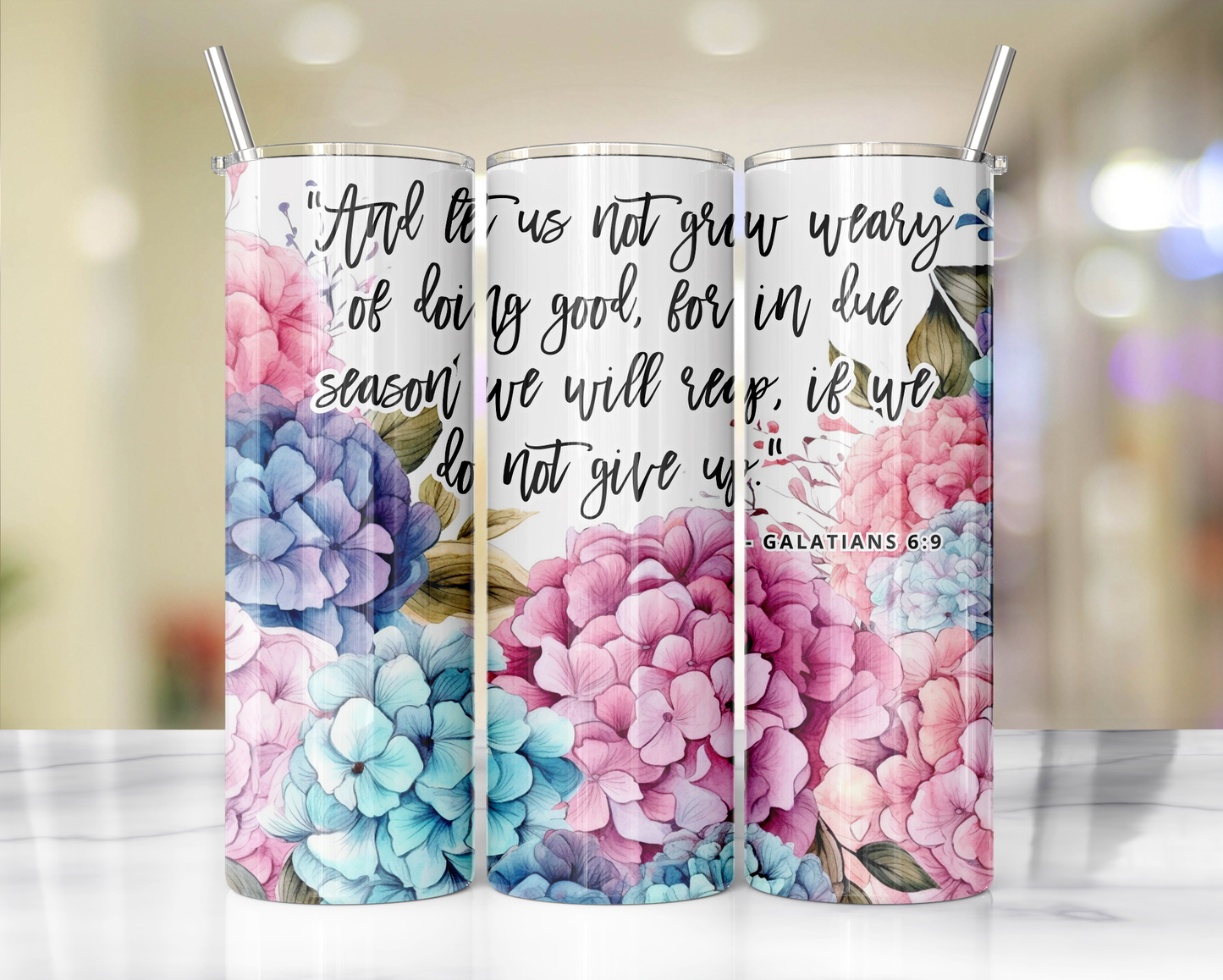 "Faithful Sips: 20oz Skinny Tumbler with Inspirational Bible Quotes and Reusable Straw"