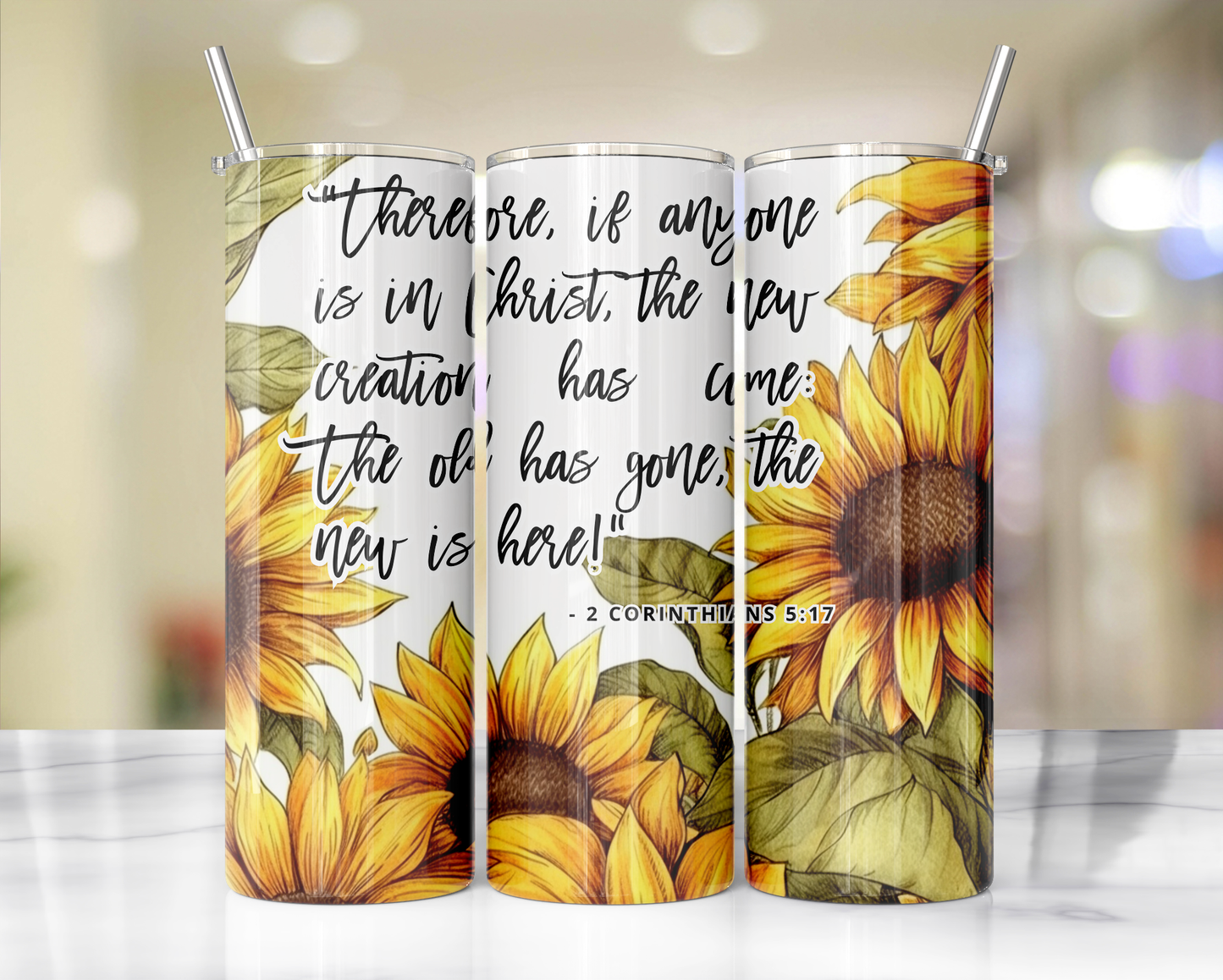 "Faithful Sips: 20oz Skinny Tumbler with Inspirational Bible Quotes and Reusable Straw"