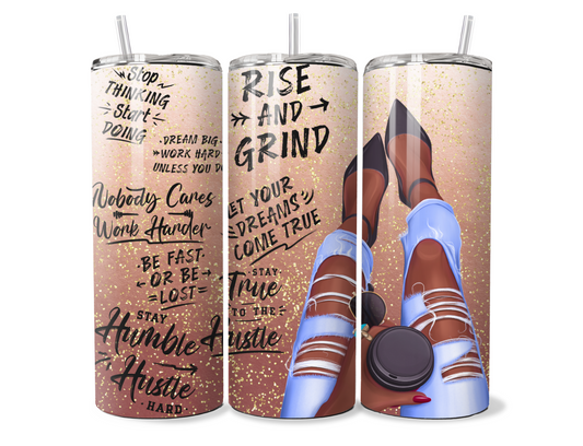 Rise and Grind 20oz Skinny Tumbler with Inspirational Bible Quotes and Reusable Straw"
