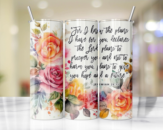 "Faithful Sips: 20oz Skinny Tumbler with Inspirational Bible Quotes and Reusable Straw"