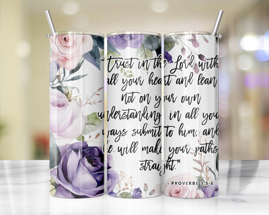 "Faithful Sips: 20oz Skinny Tumbler with Inspirational Bible Quotes and Reusable Straw"