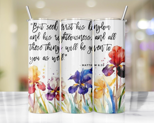 "Faithful Sips: 20oz Skinny Tumbler with Inspirational Bible Quotes and Reusable Straw"