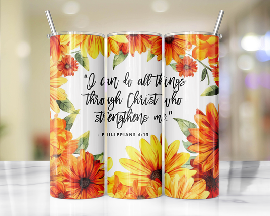 "Faithful Sips: 20oz Skinny Tumbler with Inspirational Bible Quotes and Reusable Straw"
