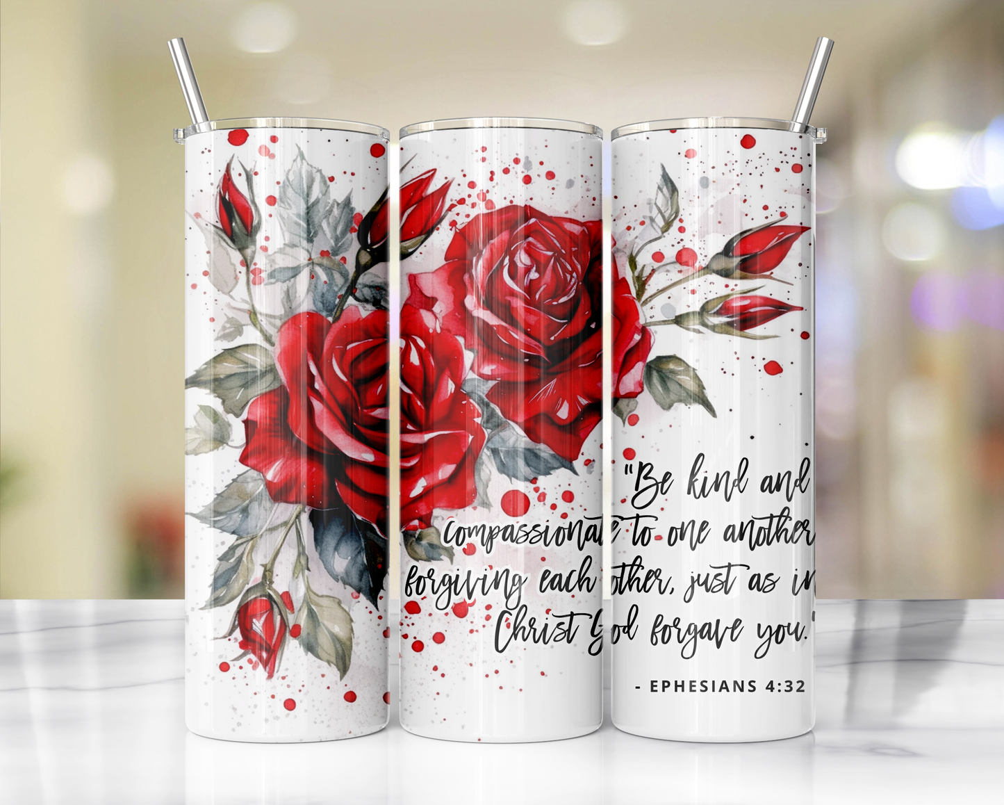 "Faithful Sips: 20oz Skinny Tumbler with Inspirational Bible Quotes and Reusable Straw"