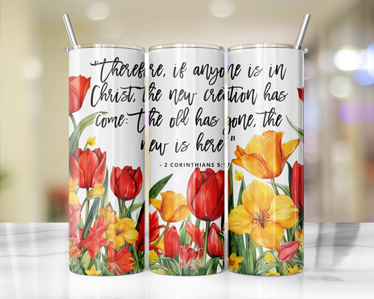 "Faithful Sips: 20oz Skinny Tumbler with Inspirational Bible Quotes and Reusable Straw"