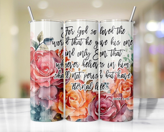 "Faithful Sips: 20oz Skinny Tumbler with Inspirational Bible Quotes and Reusable Straw"