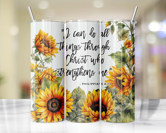 "Faithful Sips: 20oz Skinny Tumbler with Inspirational Bible Quotes and Reusable Straw"