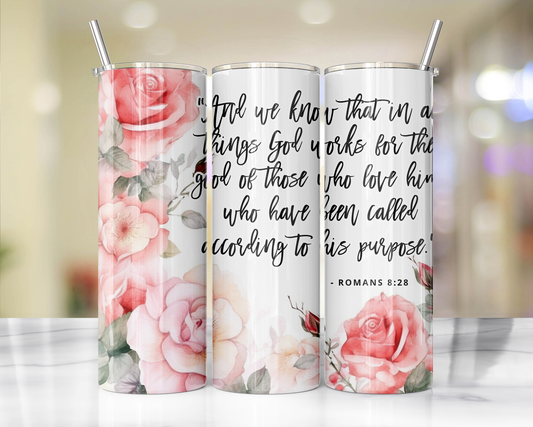 "Faithful Sips: 20oz Skinny Tumbler with Inspirational Bible Quotes and Reusable Straw"