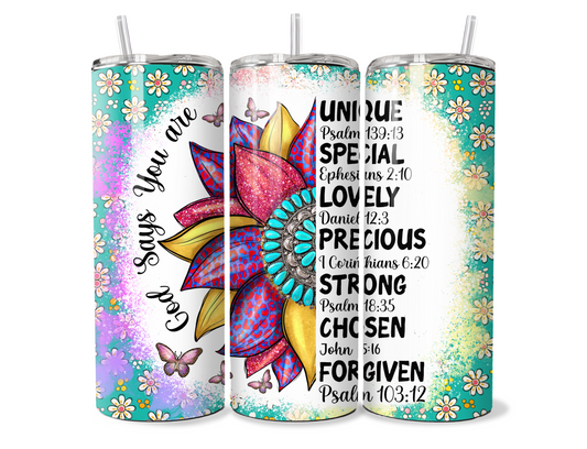 Scripture Floral 20oz Skinny Tumbler with Inspirational Bible Quotes and Reusable Straw"